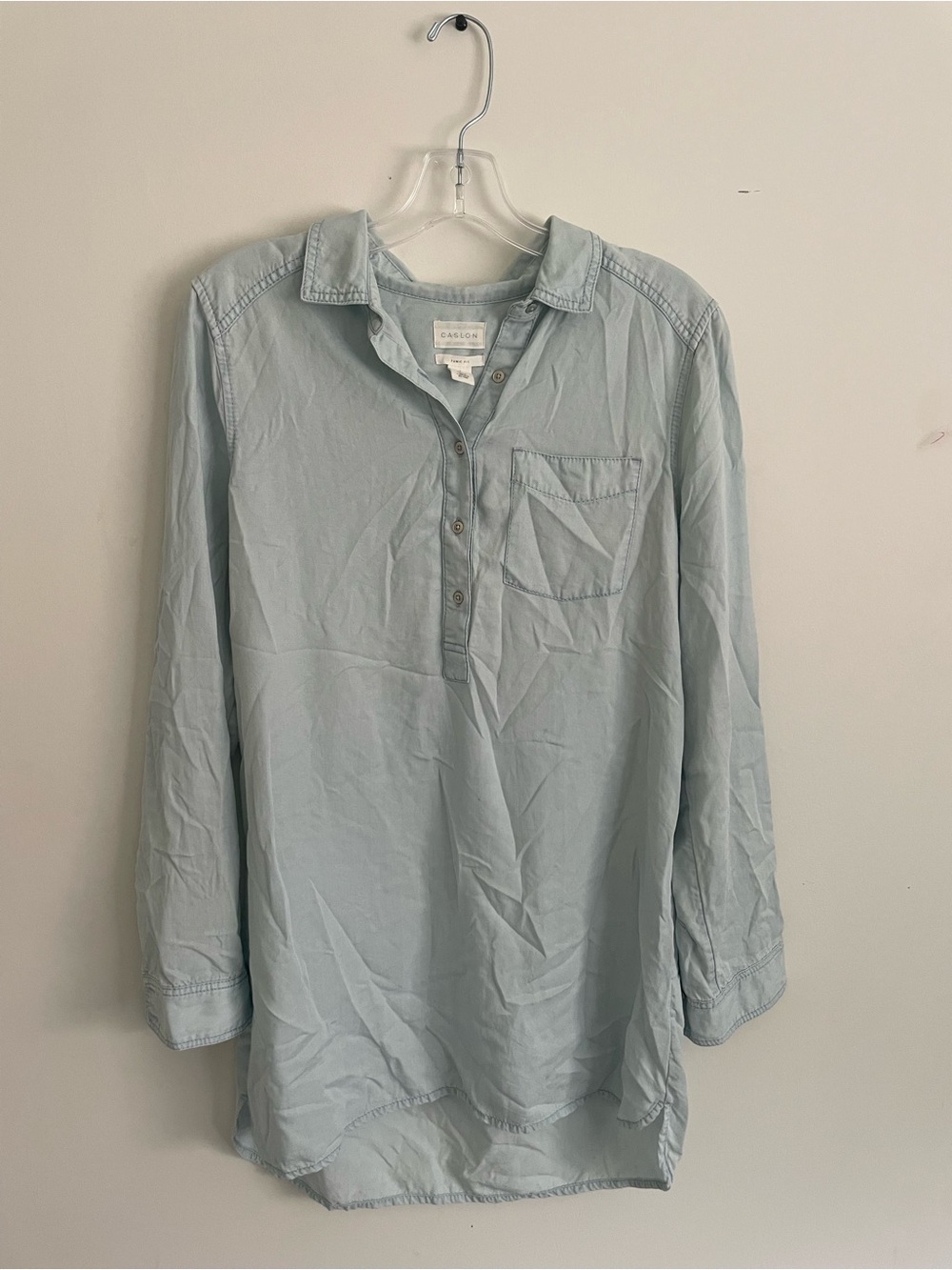 Caslon Light Blue Long Sleeve Button Henley Tunic